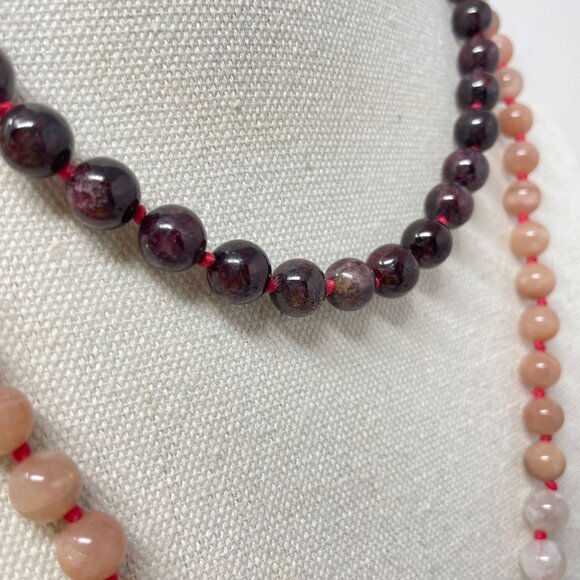 Red Tasseled Beaded Necklace Natural Stone Beads Meditation Quartz Amethyst - Picture 11 of 13